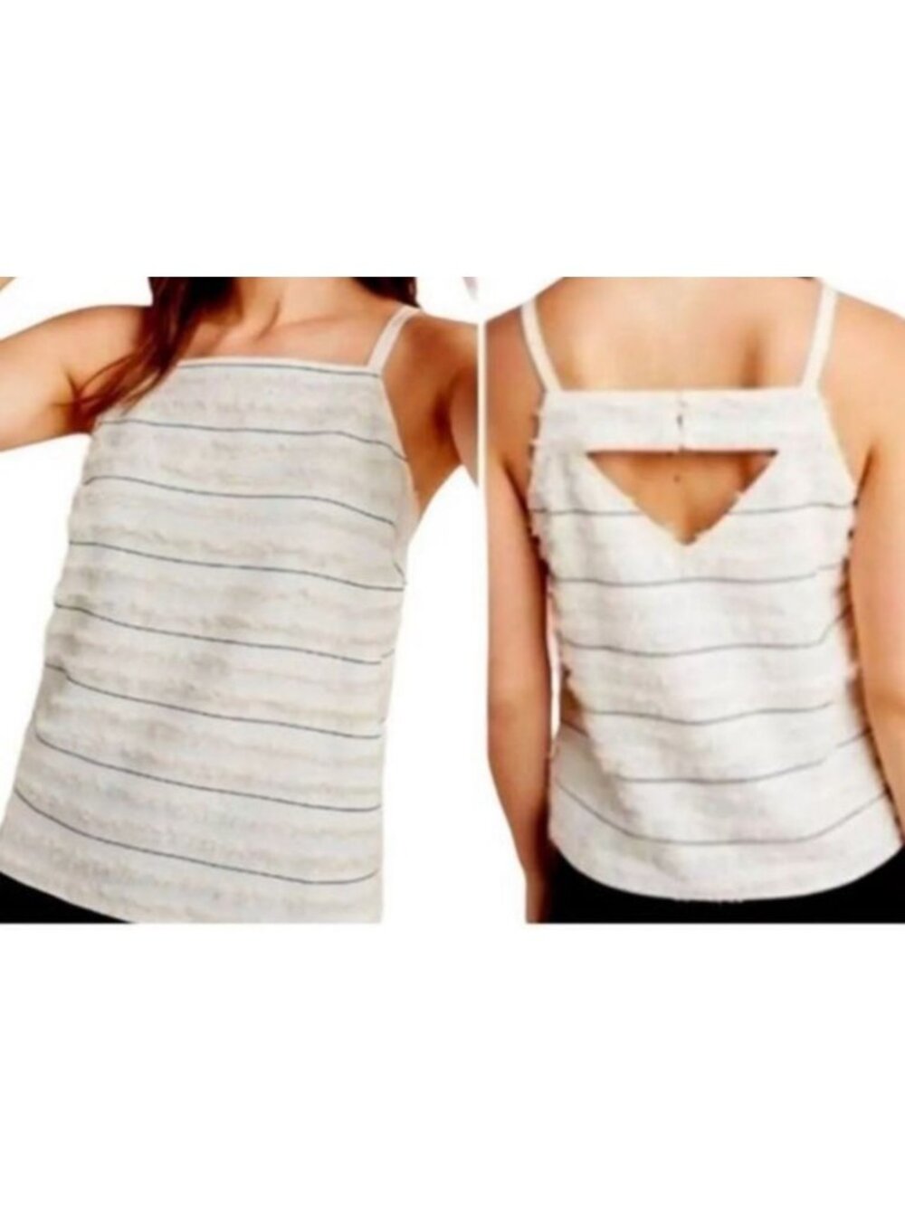 Anthropologie Maeve Size 0/XS Ivory Textured Fringe Striped Sleeveless Top
